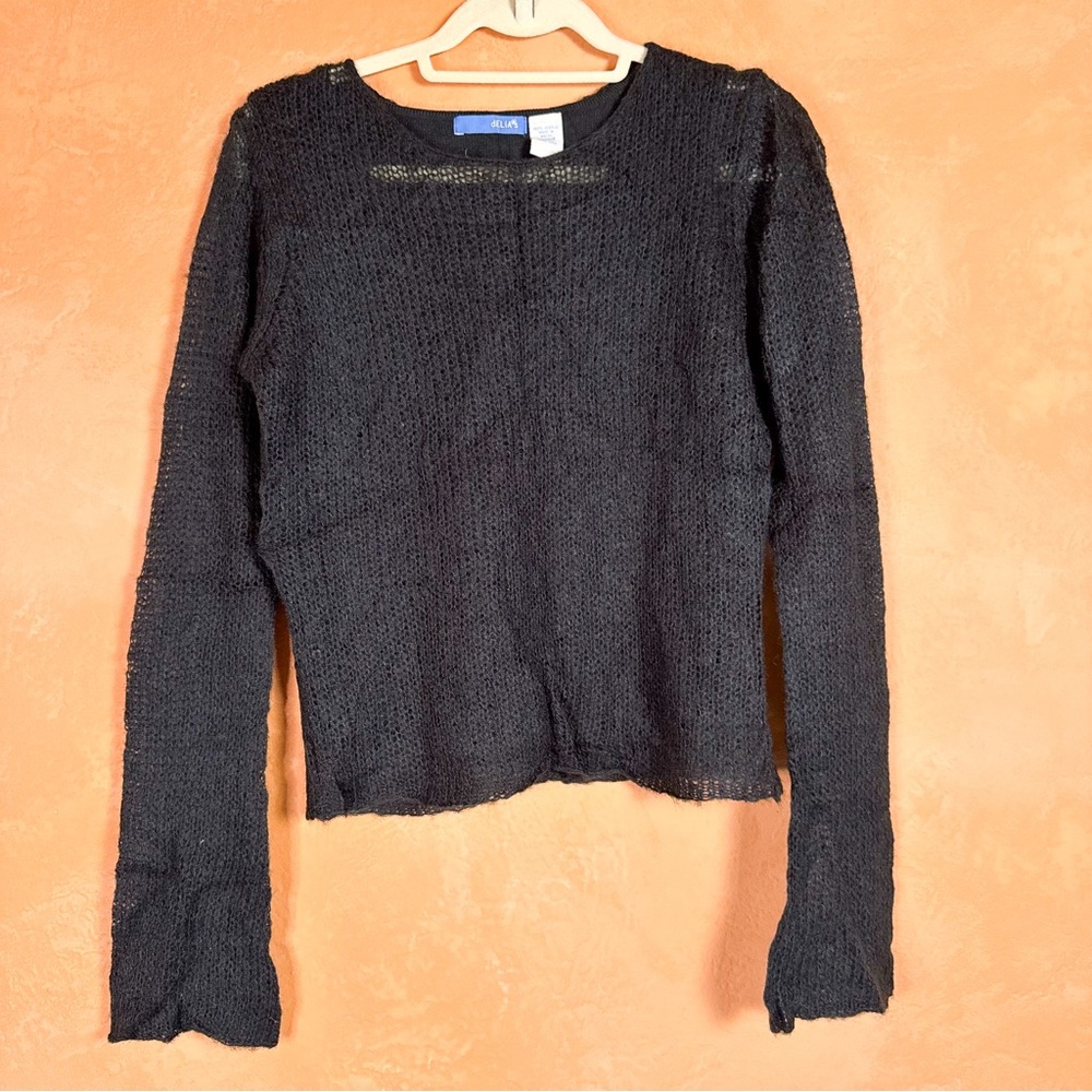 dELiA*s Black Open-Knit Long-Sleeve Sweater